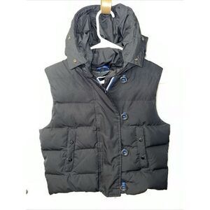 GAP Zip Up Button‎ & Loop Black Hooded Quilted Vest Jacket Women's Size Medium